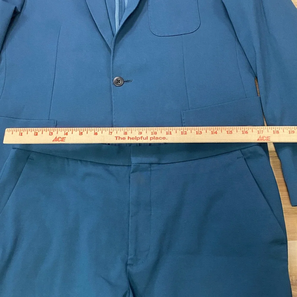 Express Suit 42L 34W Slim Fit 2-Piece Cotton Blend Stretch Teal Blue Modern